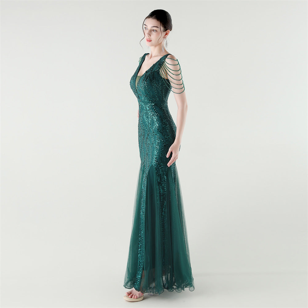 2025 Backless Mermaid Gown with Sequin & Sheer Mesh Panels