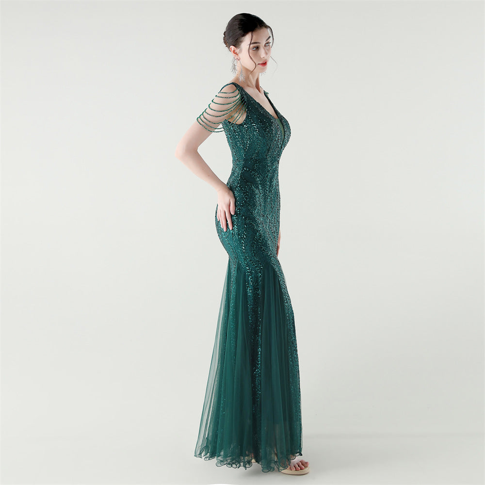 2025 Backless Mermaid Gown with Sequin & Sheer Mesh Panels