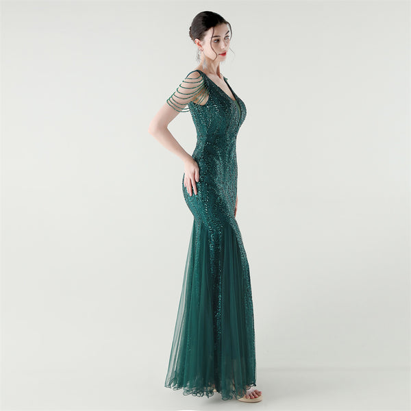 2025 Backless Mermaid Gown with Sequin & Sheer Mesh Panels