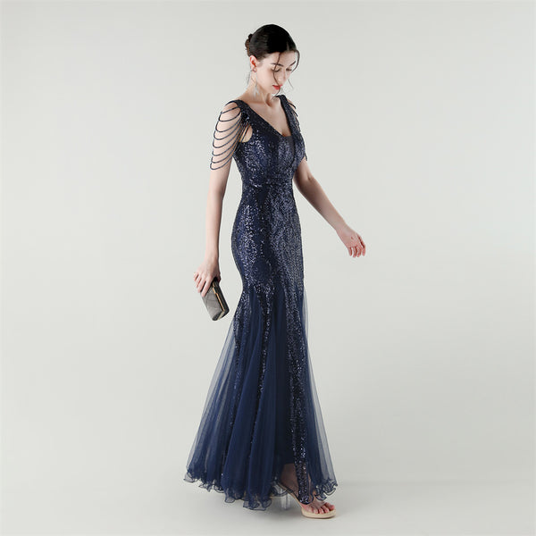 2025 Backless Mermaid Gown with Sequin & Sheer Mesh Panels