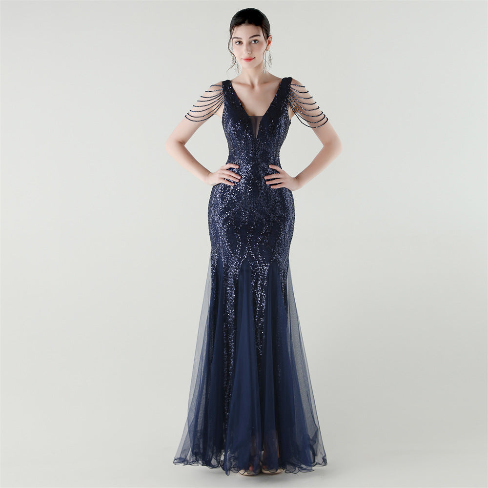 2025 Backless Mermaid Gown with Sequin & Sheer Mesh Panels