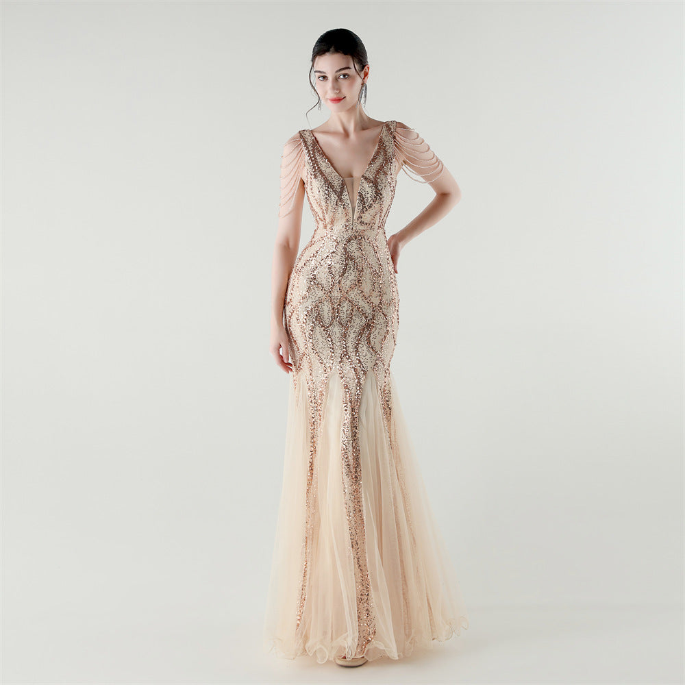 2025 Backless Mermaid Gown with Sequin & Sheer Mesh Panels