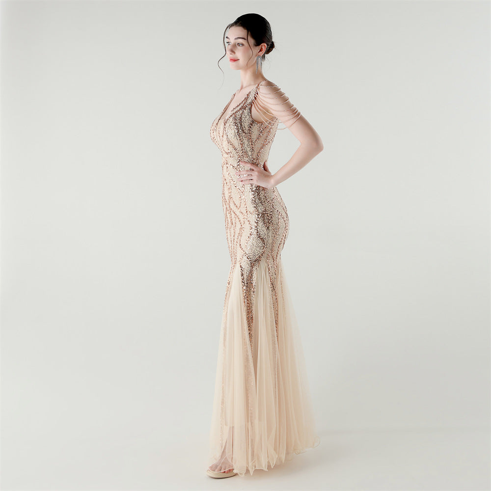 2025 Backless Mermaid Gown with Sequin & Sheer Mesh Panels