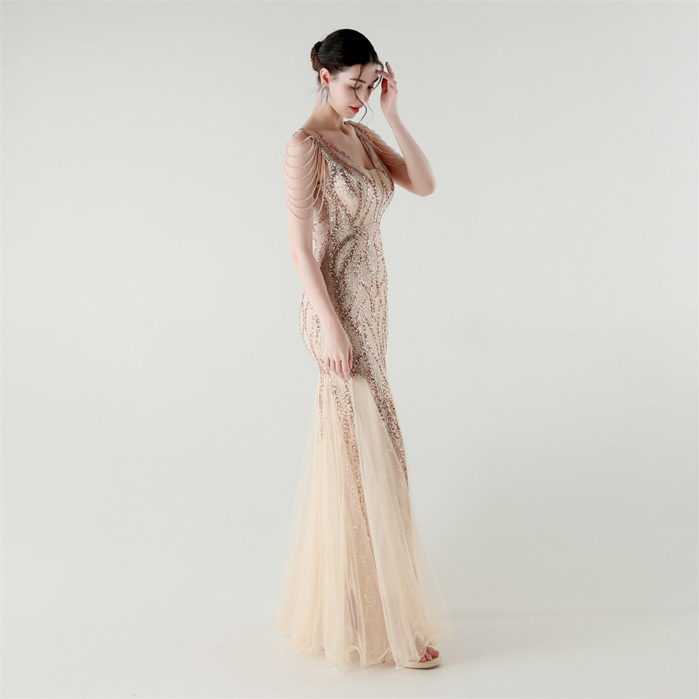 2025 Backless Mermaid Gown with Sequin & Sheer Mesh Panels