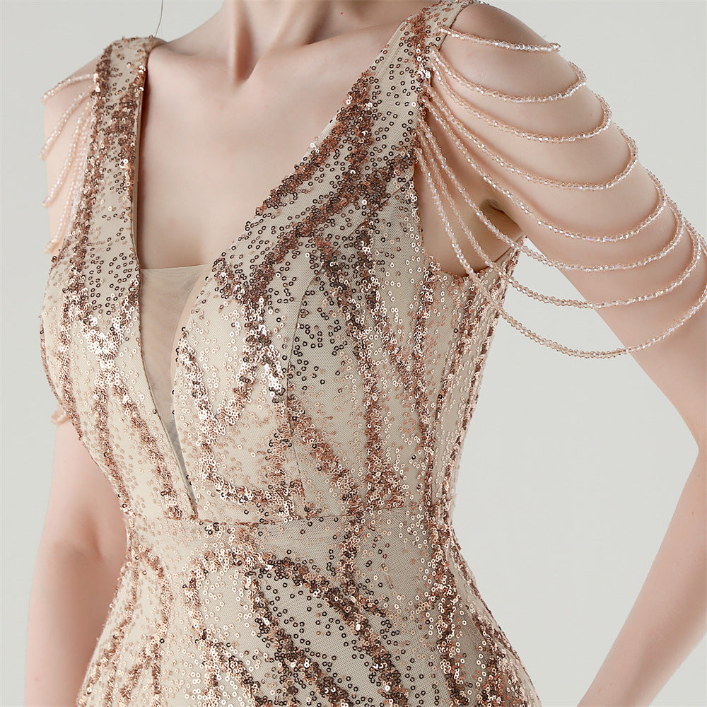 2025 Backless Mermaid Gown with Sequin & Sheer Mesh Panels