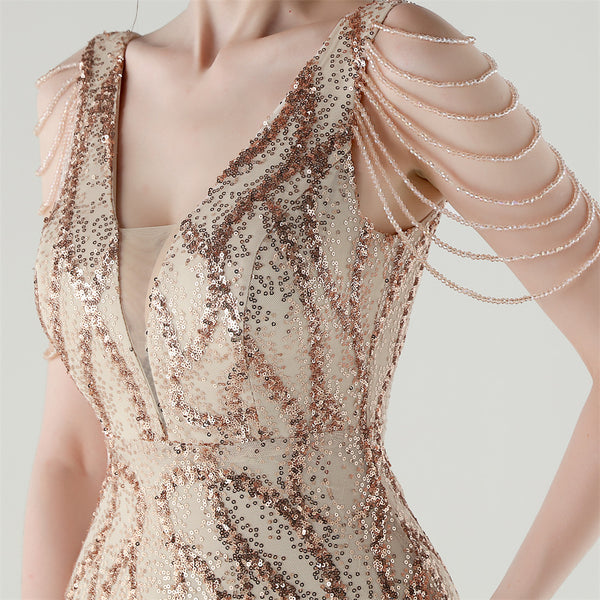 2025 Backless Mermaid Gown with Sequin & Sheer Mesh Panels