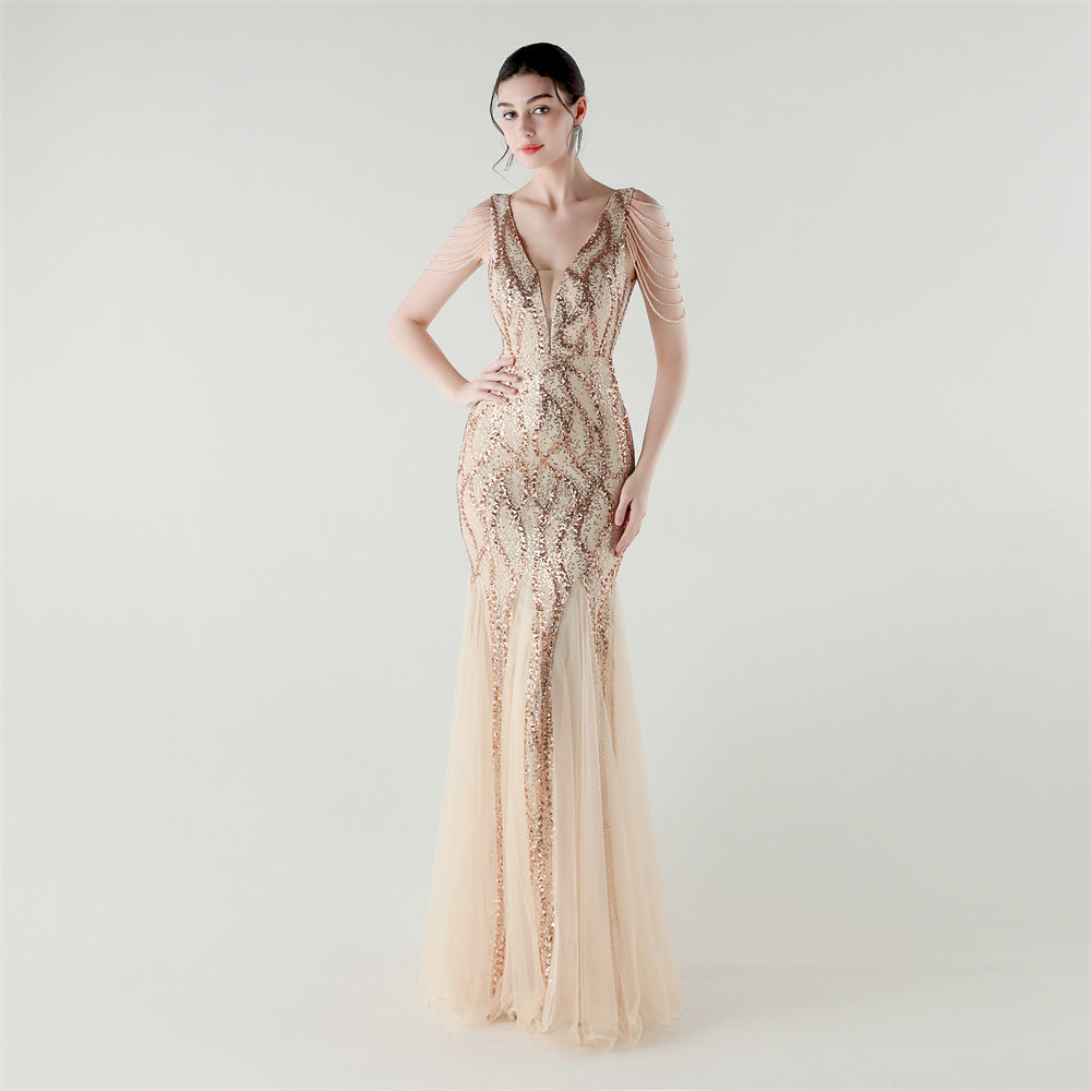 2025 Backless Mermaid Gown with Sequin & Sheer Mesh Panels