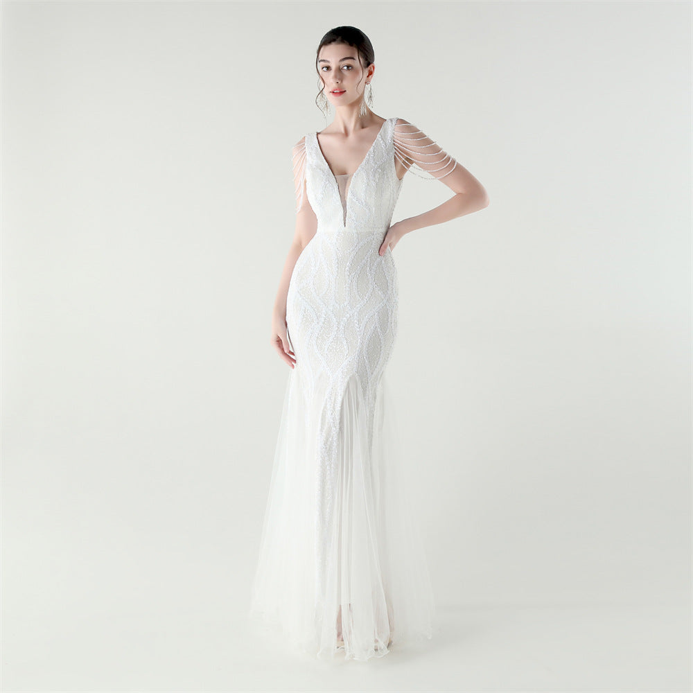 2025 Backless Mermaid Gown with Sequin & Sheer Mesh Panels