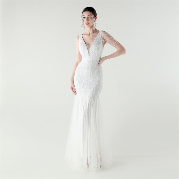 2025 Backless Mermaid Gown with Sequin & Sheer Mesh Panels