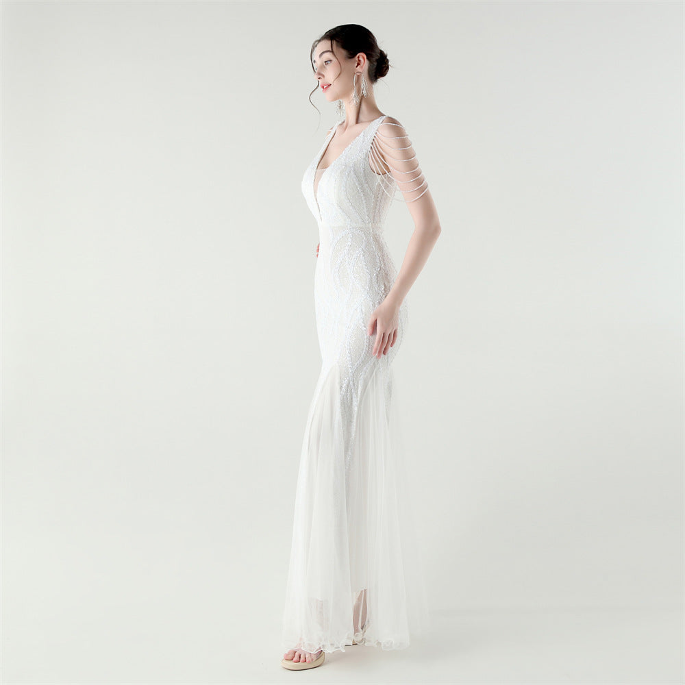 2025 Backless Mermaid Gown with Sequin & Sheer Mesh Panels