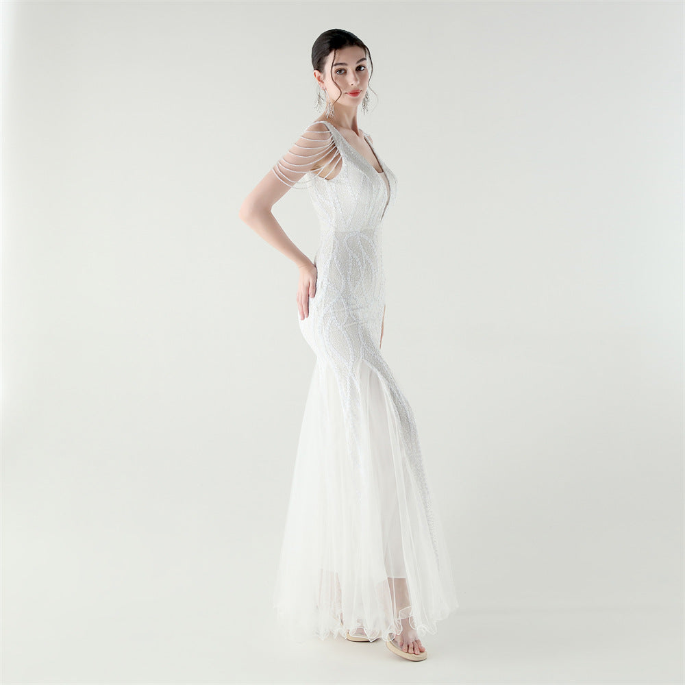 2025 Backless Mermaid Gown with Sequin & Sheer Mesh Panels