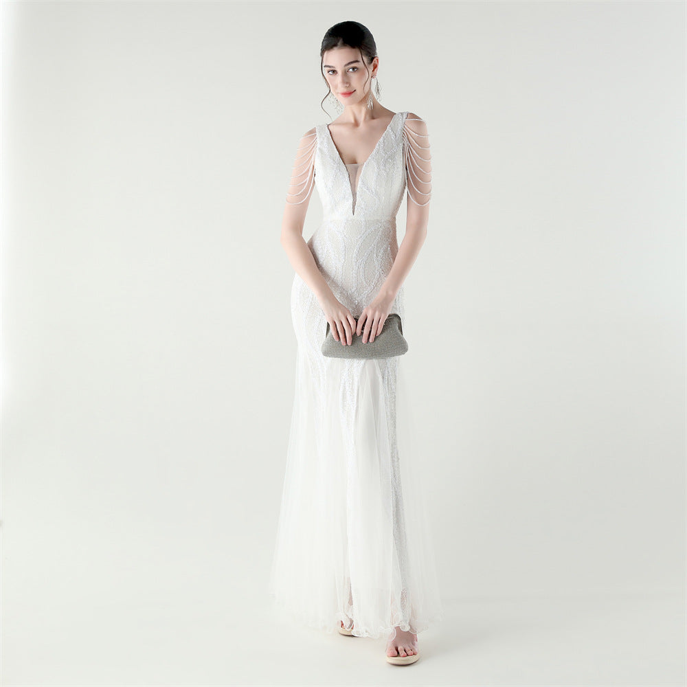 2025 Backless Mermaid Gown with Sequin & Sheer Mesh Panels