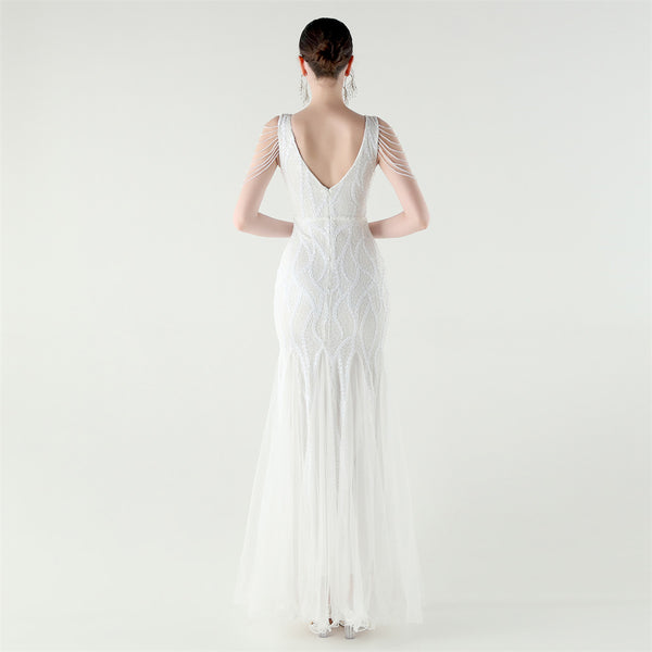 2025 Backless Mermaid Gown with Sequin & Sheer Mesh Panels