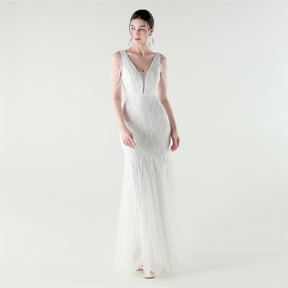 2025 Backless Mermaid Gown with Sequin & Sheer Mesh Panels