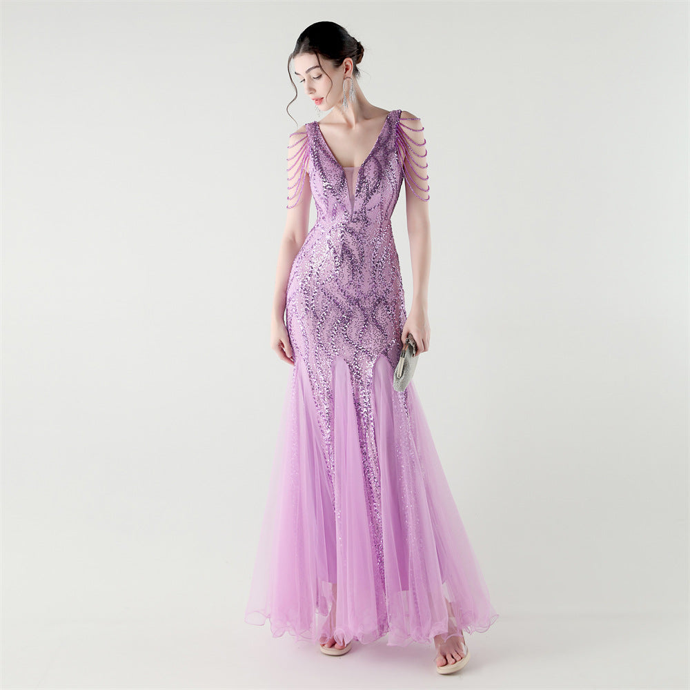 2025 Backless Mermaid Gown with Sequin & Sheer Mesh Panels