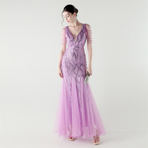 2025 Backless Mermaid Gown with Sequin & Sheer Mesh Panels