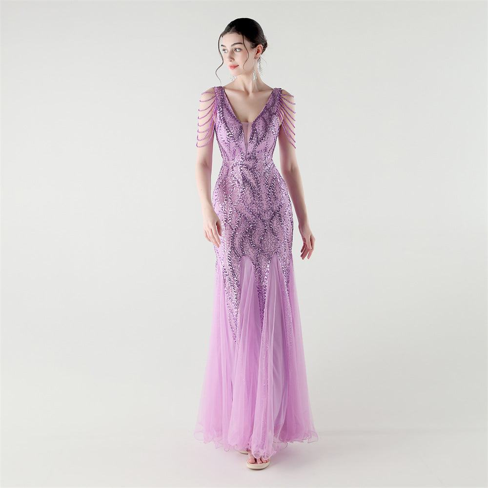 2025 Backless Mermaid Gown with Sequin & Sheer Mesh Panels