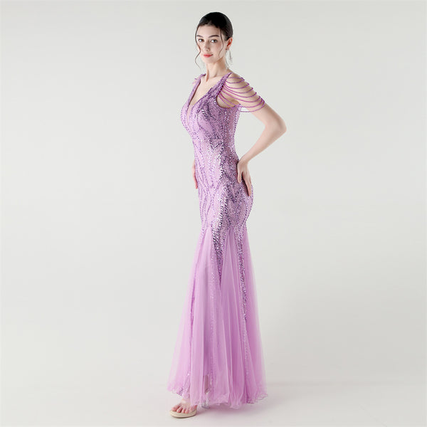 2025 Backless Mermaid Gown with Sequin & Sheer Mesh Panels