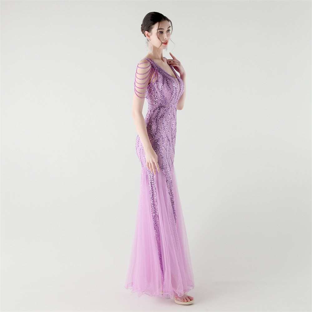 2025 Backless Mermaid Gown with Sequin & Sheer Mesh Panels