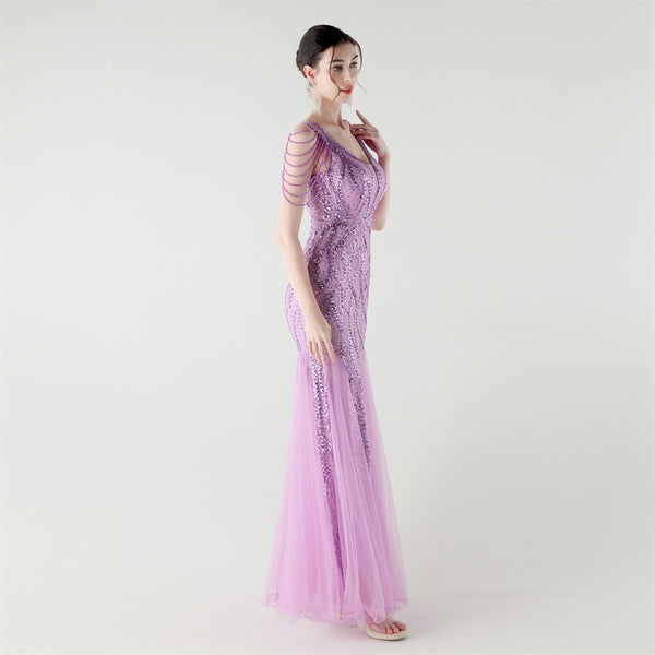 2025 Backless Mermaid Gown with Sequin & Sheer Mesh Panels