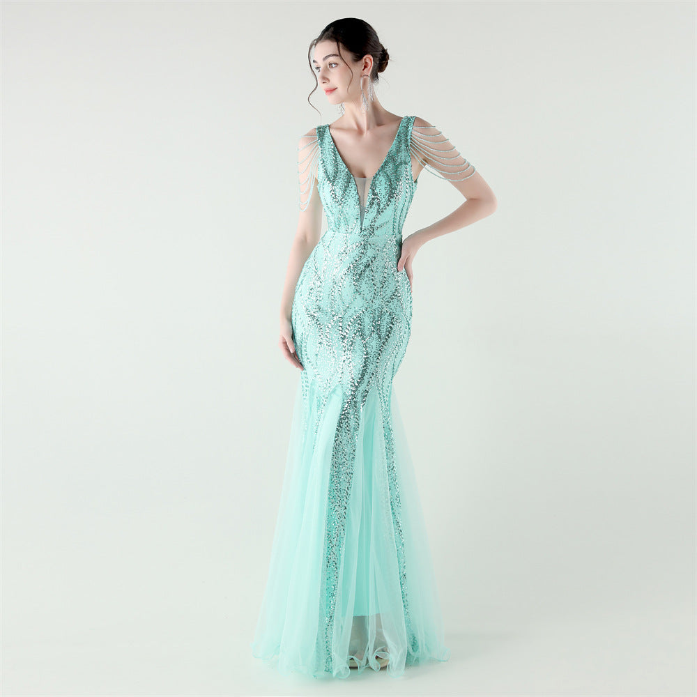 2025 Backless Mermaid Gown with Sequin & Sheer Mesh Panels