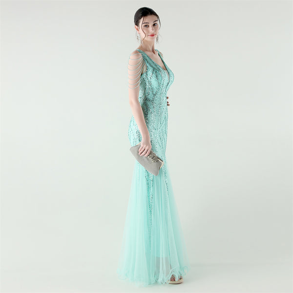 2025 Backless Mermaid Gown with Sequin & Sheer Mesh Panels