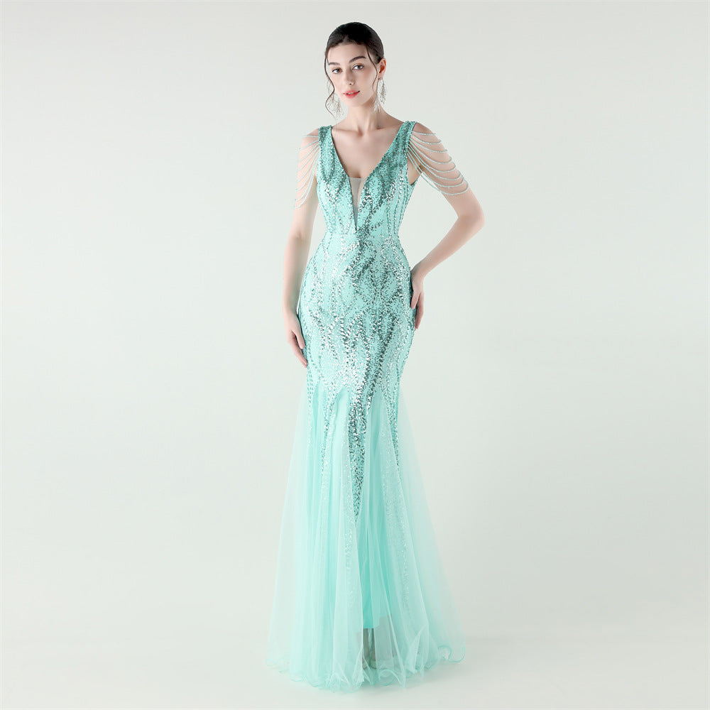 2025 Backless Mermaid Gown with Sequin & Sheer Mesh Panels