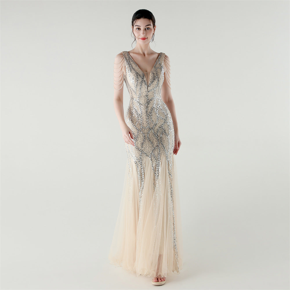 2025 Backless Mermaid Gown with Sequin & Sheer Mesh Panels
