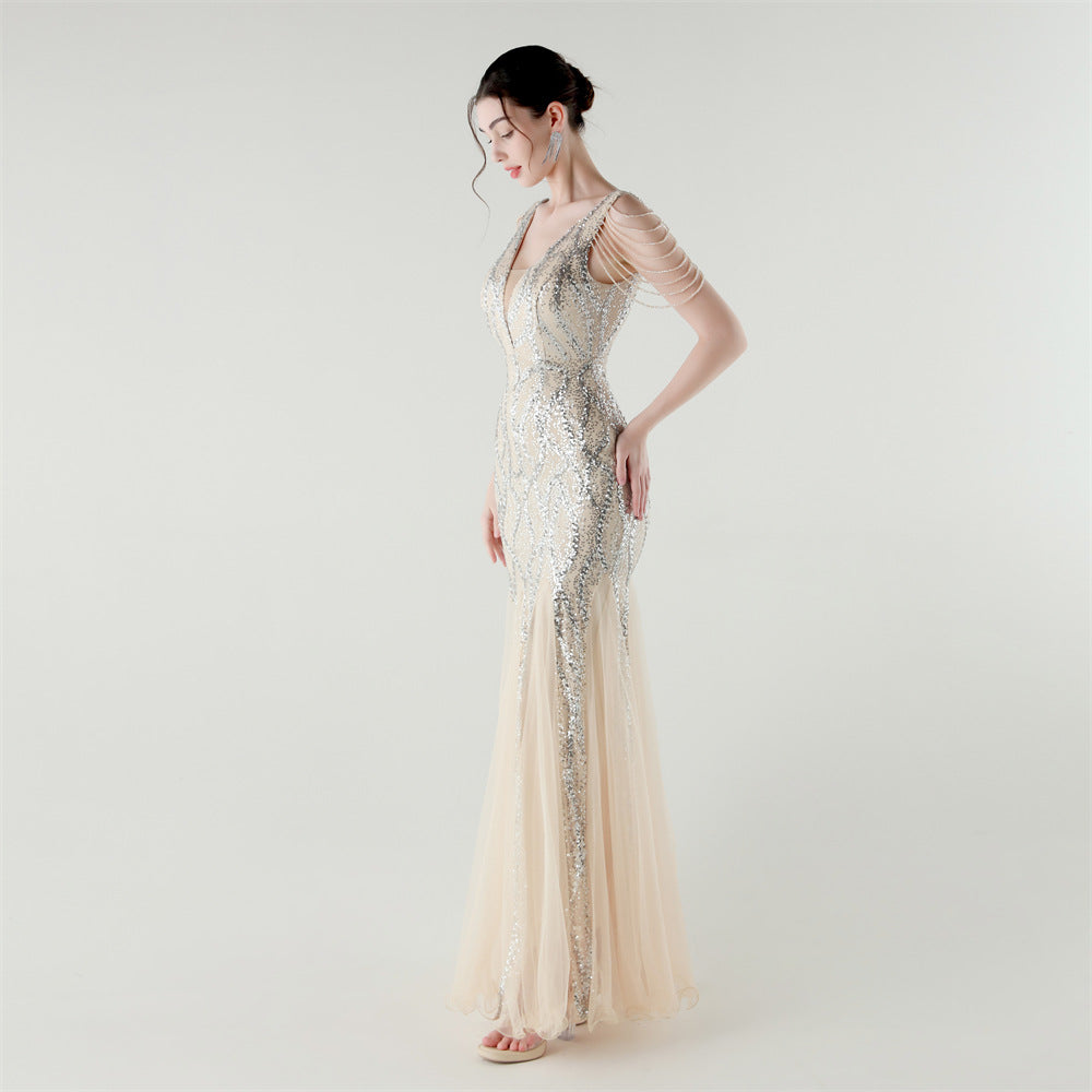 2025 Backless Mermaid Gown with Sequin & Sheer Mesh Panels