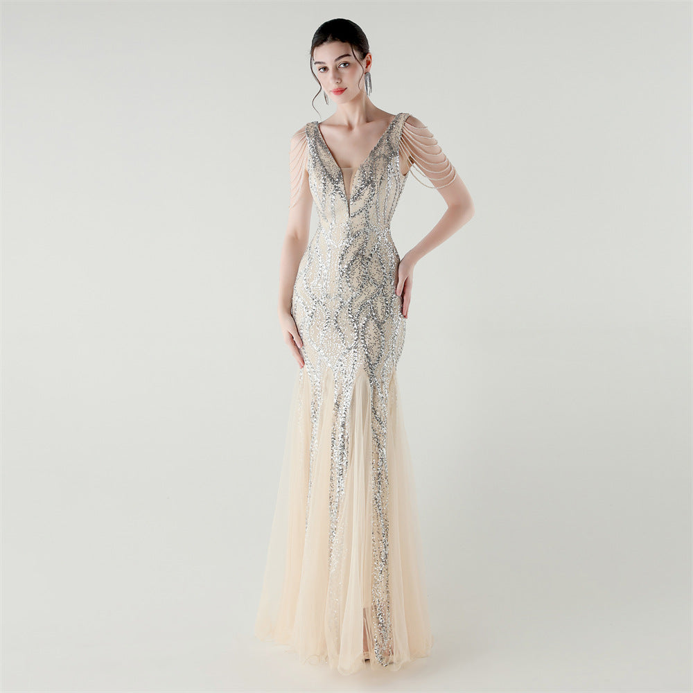 2025 Backless Mermaid Gown with Sequin & Sheer Mesh Panels