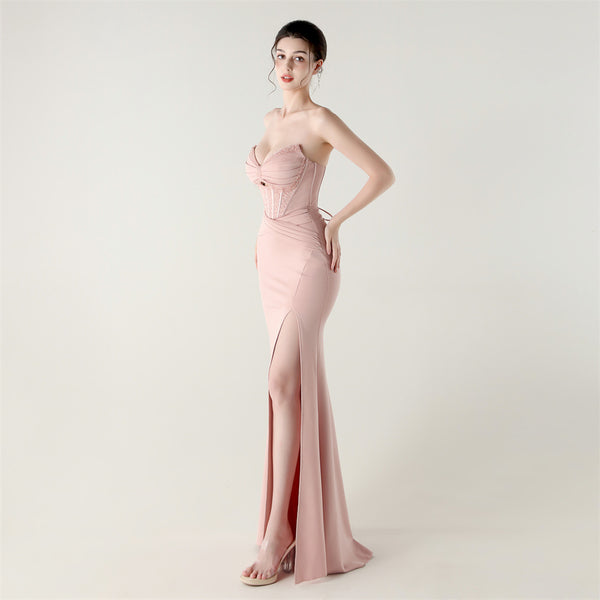 2025 Boned Corset Gown with Pleated Bodice, Cut-Outs & Lacing