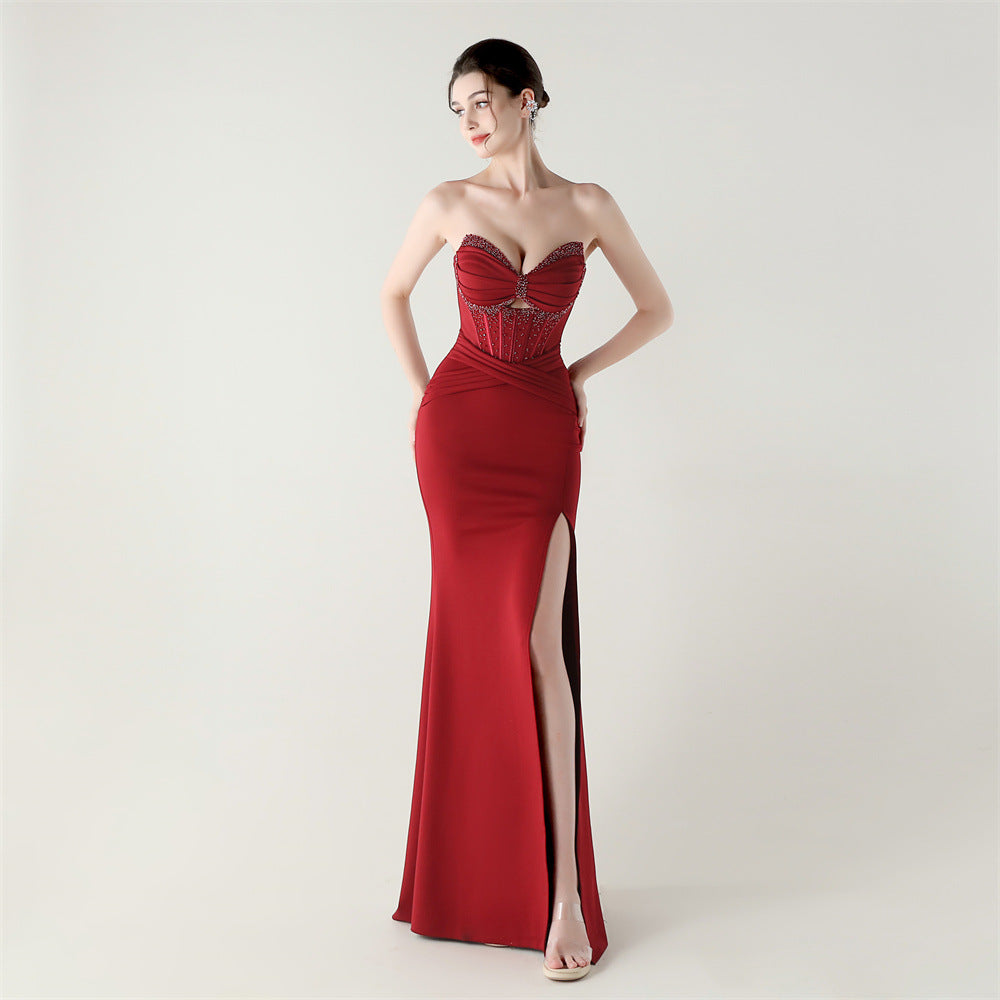 2025 Boned Corset Gown with Pleated Bodice, Cut-Outs & Lacing