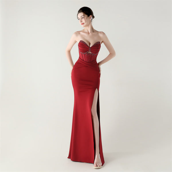 2025 Boned Corset Gown with Pleated Bodice, Cut-Outs & Lacing