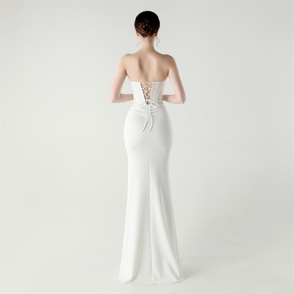 2025 Boned Corset Gown with Pleated Bodice, Cut-Outs & Lacing