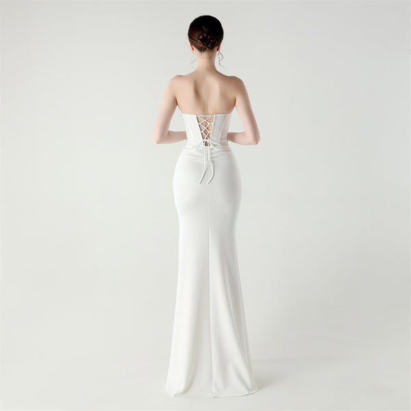 2025 Boned Corset Gown with Pleated Bodice, Cut-Outs & Lacing