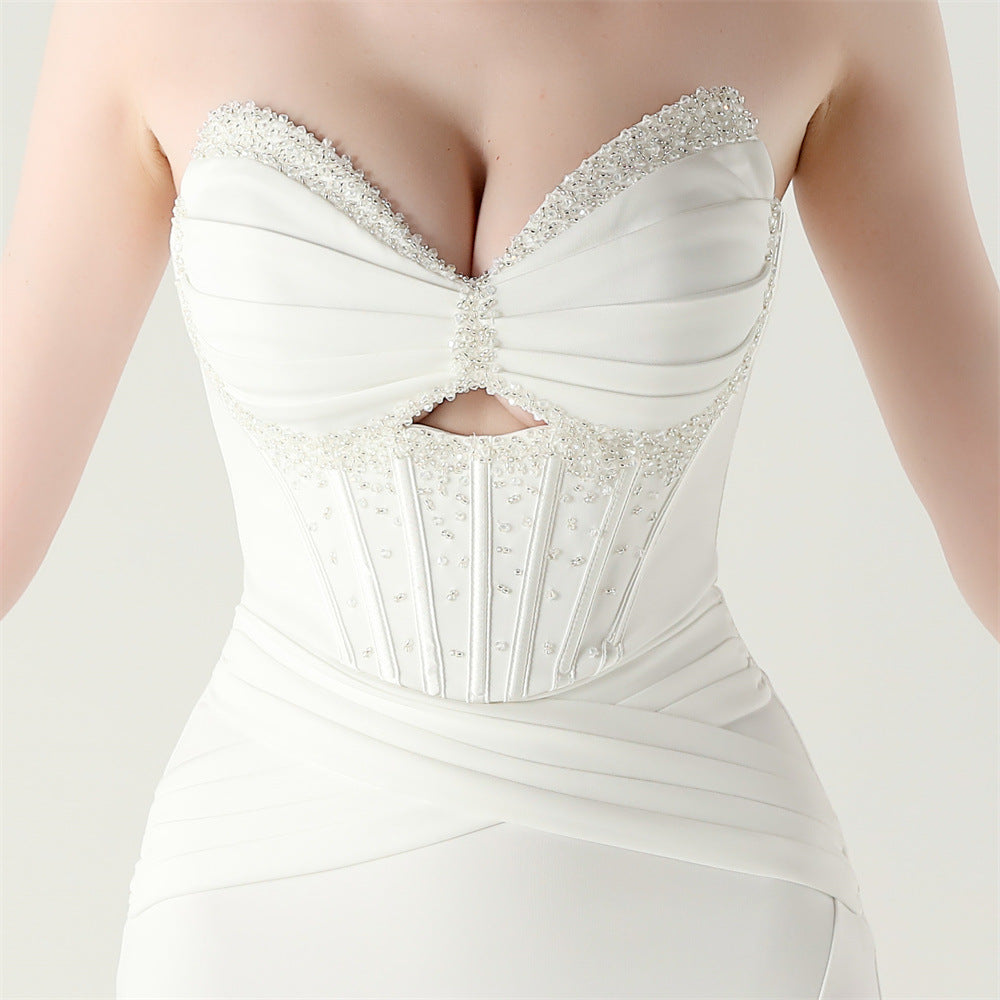 2025 Boned Corset Gown with Pleated Bodice, Cut-Outs & Lacing