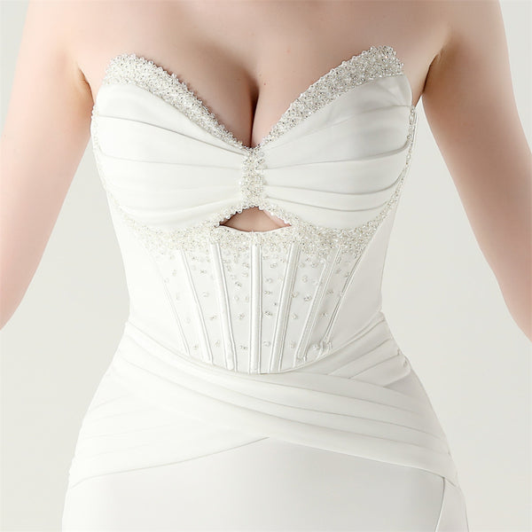 2025 Boned Corset Gown with Pleated Bodice, Cut-Outs & Lacing
