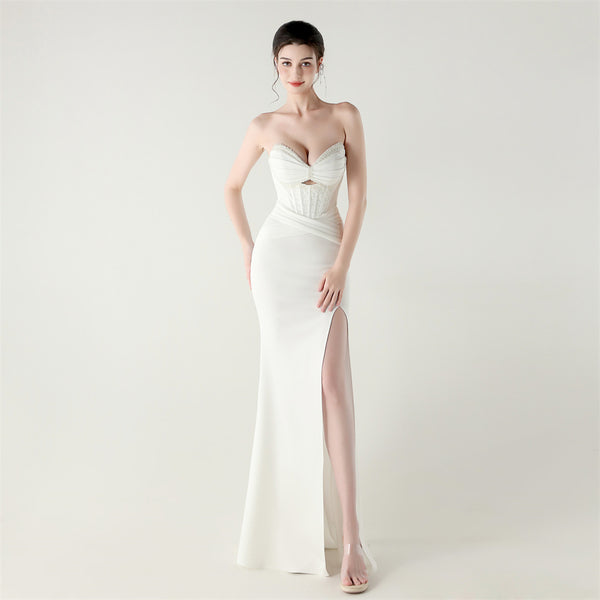 2025 Boned Corset Gown with Pleated Bodice, Cut-Outs & Lacing