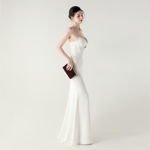 2025 Boned Corset Gown with Pleated Bodice, Cut-Outs & Lacing