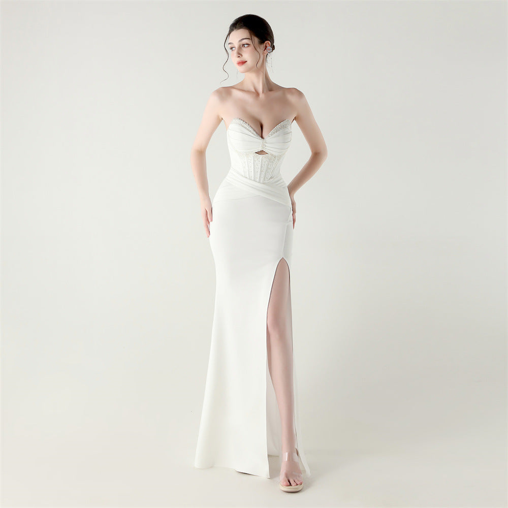 2025 Boned Corset Gown with Pleated Bodice, Cut-Outs & Lacing