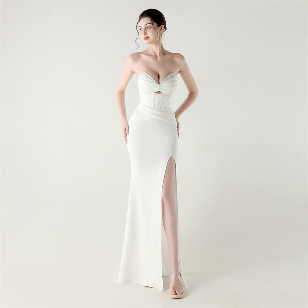 2025 Boned Corset Gown with Pleated Bodice, Cut-Outs & Lacing