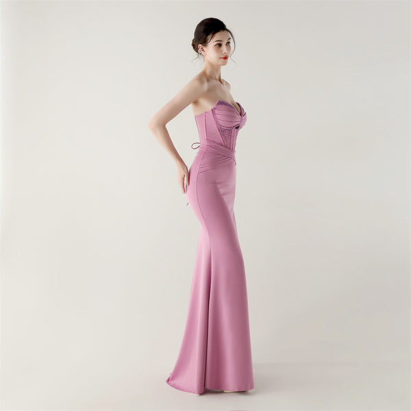 2025 Boned Corset Gown with Pleated Bodice, Cut-Outs & Lacing