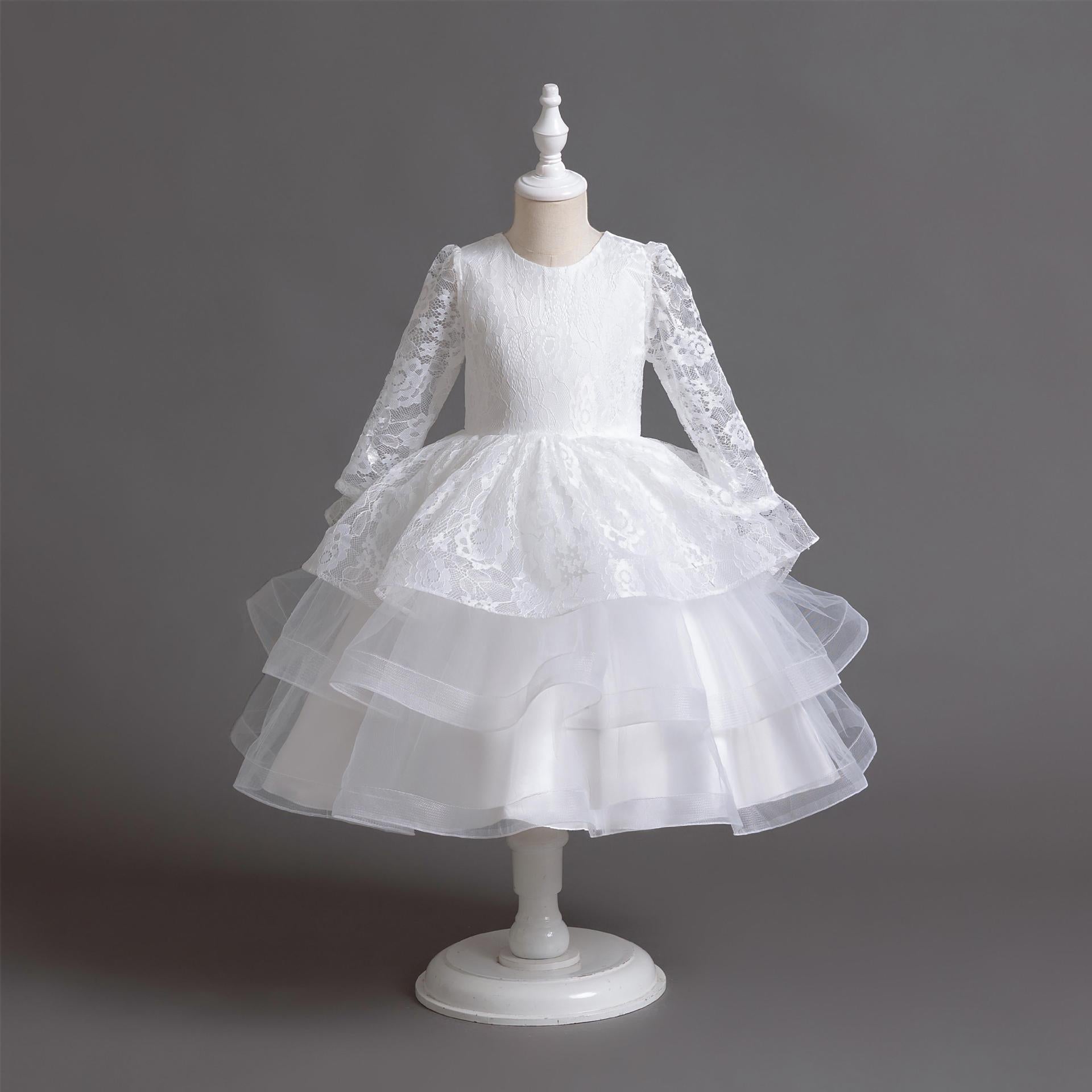 Langärmliges Prinzessinnenkleid mit Spitzenstufenrock für Mädchen