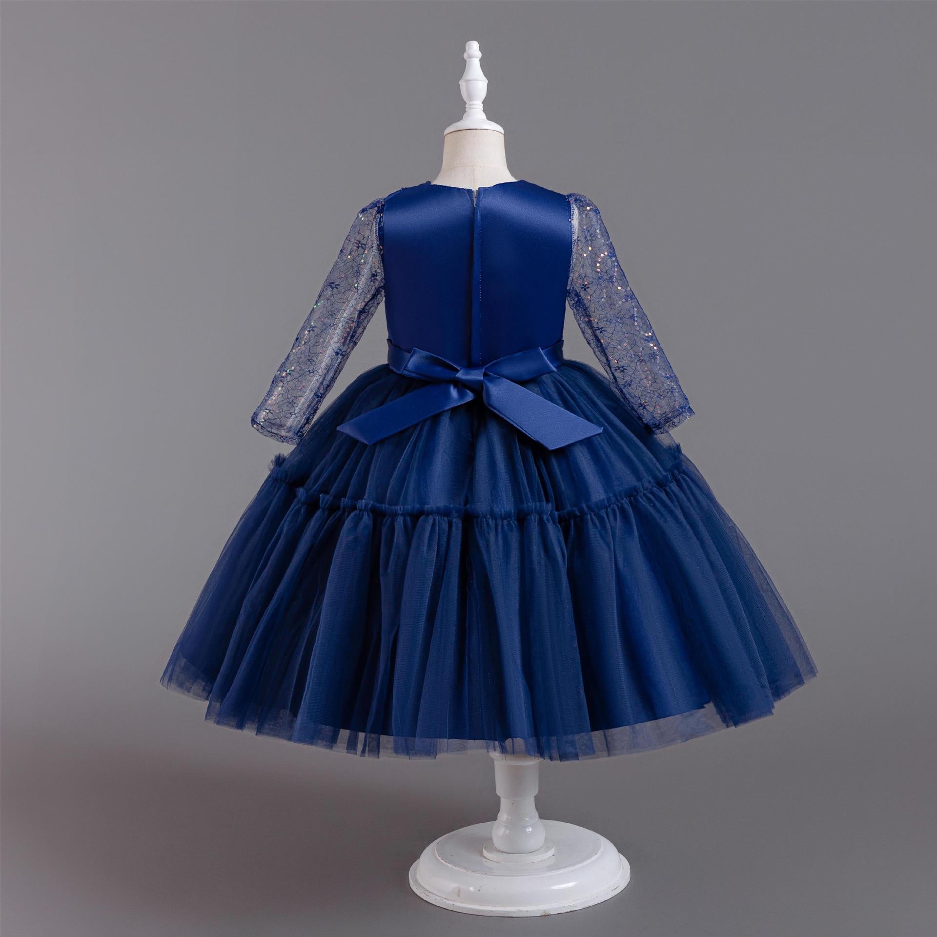 Plissiertes Langarm-Prinzessinnenkleid aus Tüll für Mädchen