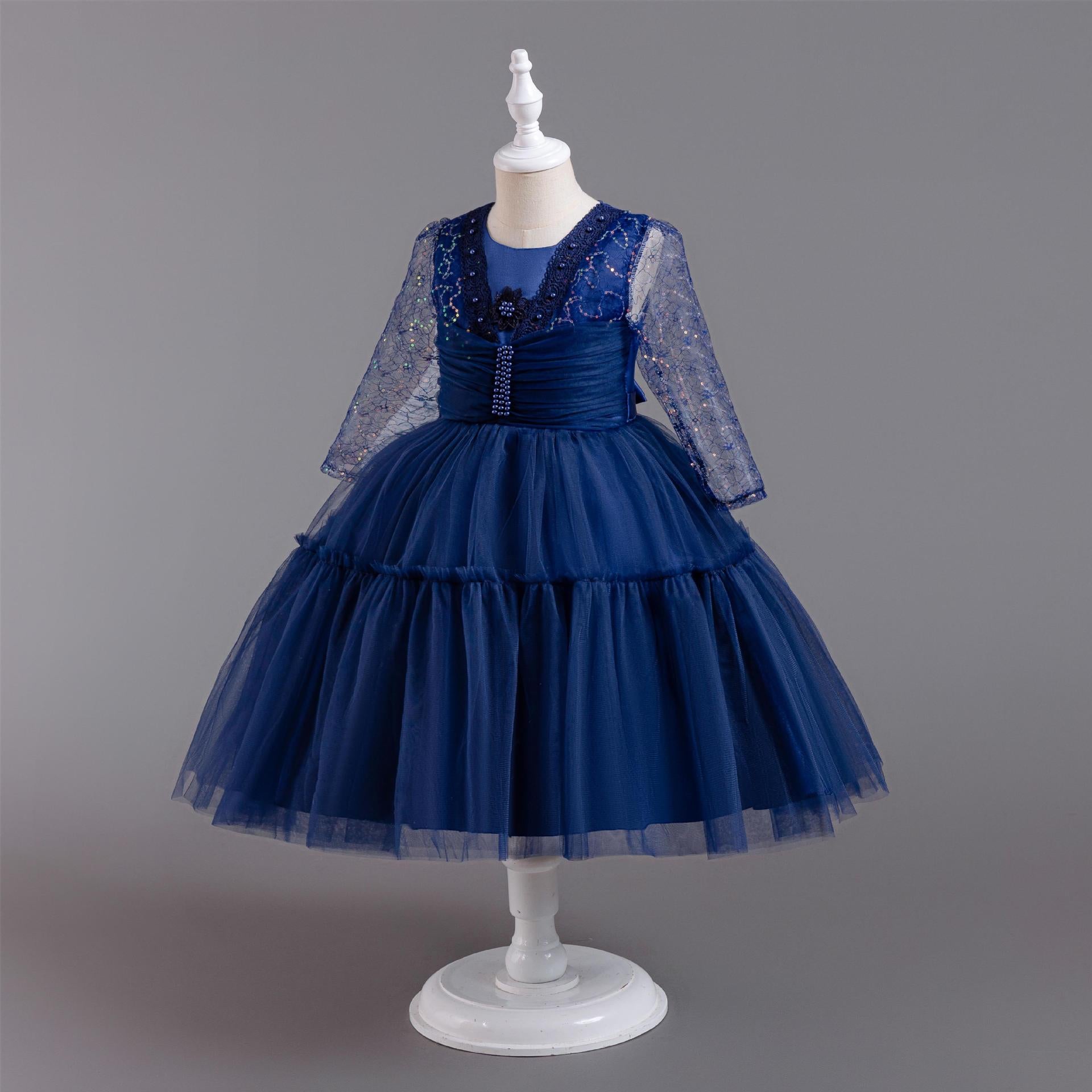 Plissiertes Langarm-Prinzessinnenkleid aus Tüll für Mädchen