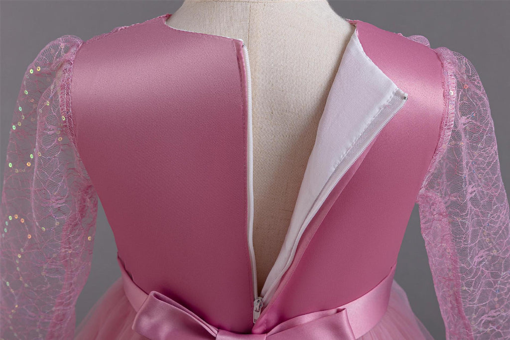 Dlouhé rukávy s plisovanou tylovou princeznovskou šaty pro dívky