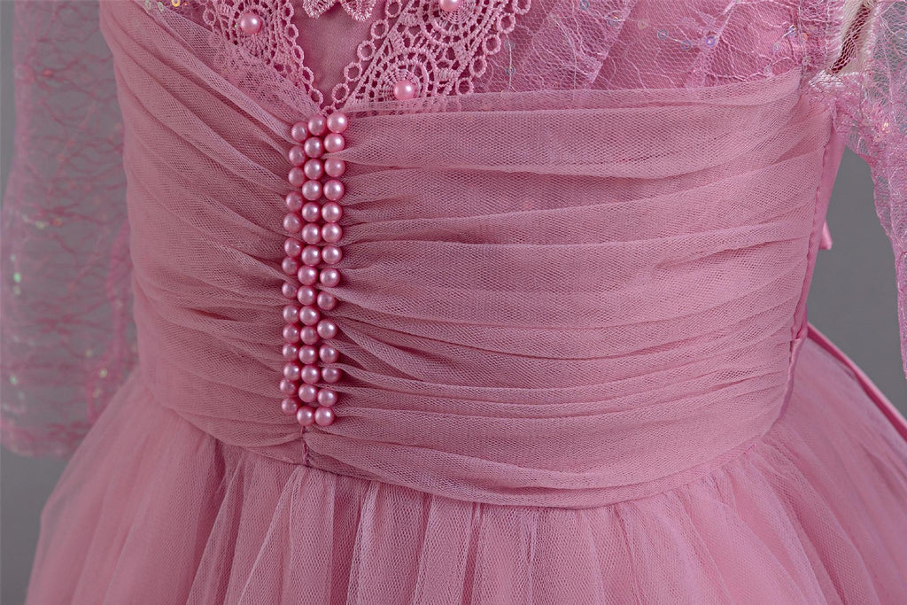 Dlouhé rukávy s plisovanou tylovou princeznovskou šaty pro dívky