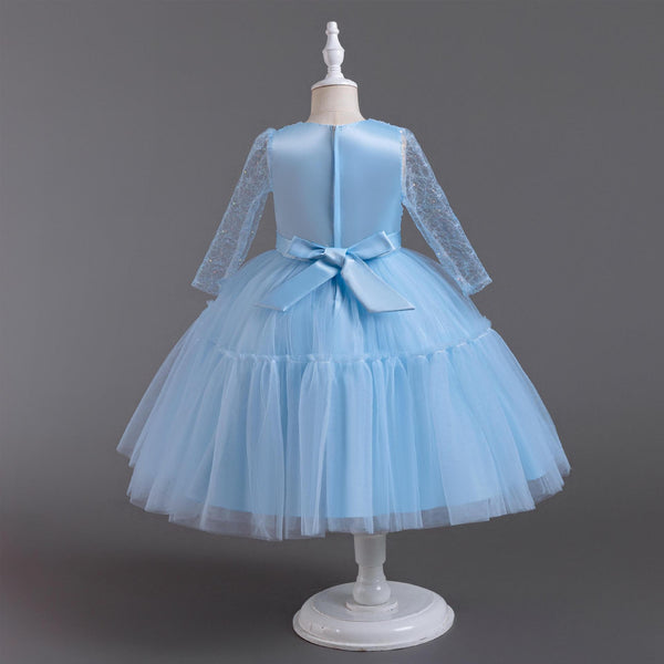 Pleated Long-Sleeve Tulle Princess Dress for Girls