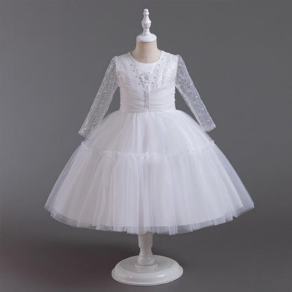 Pleated Long-Sleeve Tulle Princess Dress for Girls