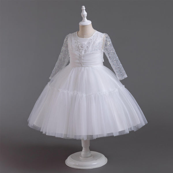 Pleated Long-Sleeve Tulle Princess Dress for Girls